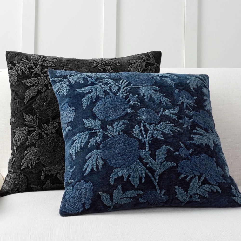 Pottery Barn 22" x 22" Florence embroidered pillow cover floral chenille soft - Picture 3 of 11